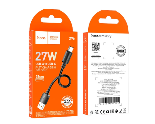 Кабель Hoco X96 USB-A to Type-C 27W 3A 0.25м black PLS-00-00119588