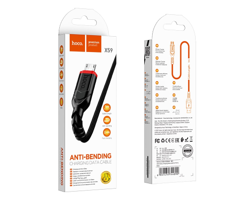 Кабель Hoco X59 USB-A to Micro USB 12W 2.4A 1м black PLS-00-00071162
