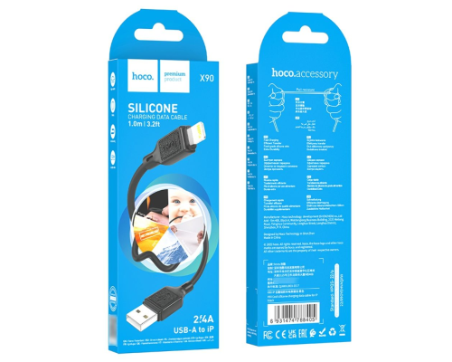 Кабель Hoco X90 Cool silicone USB-A to Lightning 12W 2.4A 1м black PLS-00-00114865