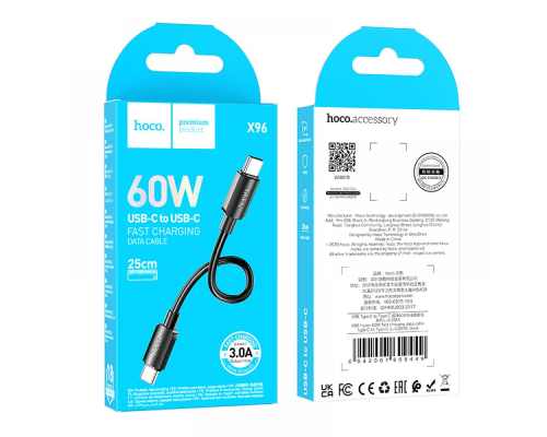 Кабель Hoco X96 Type-C to Type-C 60W 3A 0.25м black PLS-00-00123574