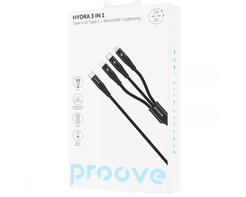 Кабель Proove Hydra 3в1 Type-C + Micro USB + Lightning 15W 3A 1.2м black PLS-00-00137815