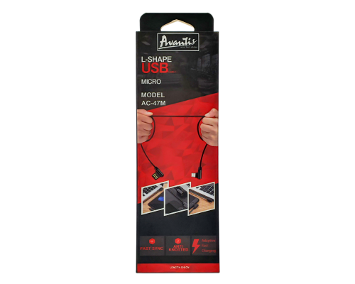 Кабель Avantis AC47m L-Shape USB-A to Micro USB 12W 2.4A 1м black PLS-00-00091452