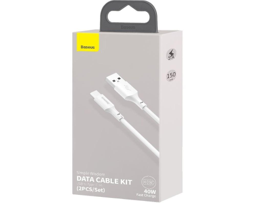 Кабель Baseus Simple Wisdom USB-A to Type-C 40W 5A 1.5м white (2pcs/set) PLS-00-00057238