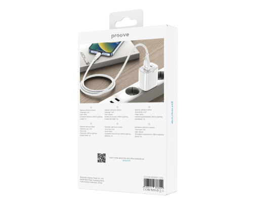 Кабель Proove Soft Silicone USB-A to Lightning 12W 2.4A 1м white PLS-00-00112638