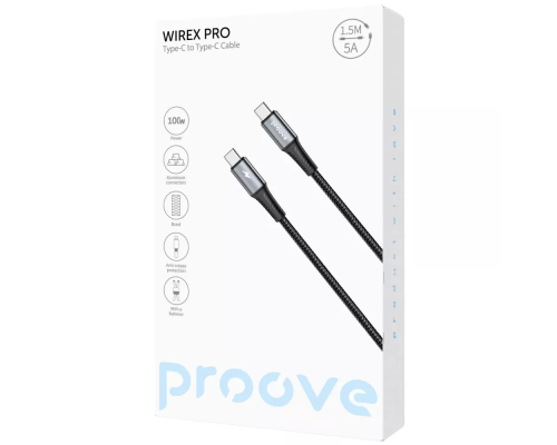 Кабель Proove WireX Type-C to Type-C 100W 5A 1.5м black PLS-00-00149411