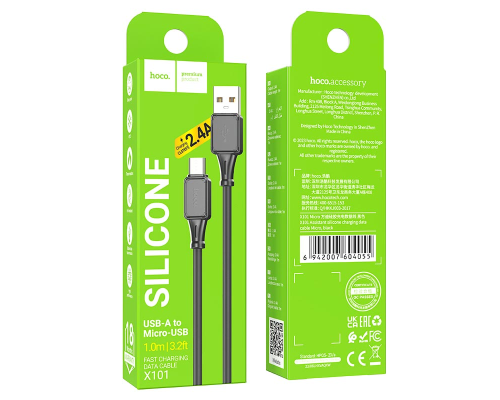 Кабель Hoco X101 USB-A to Micro USB 12W 2.4A 1м black PLS-00-00141102