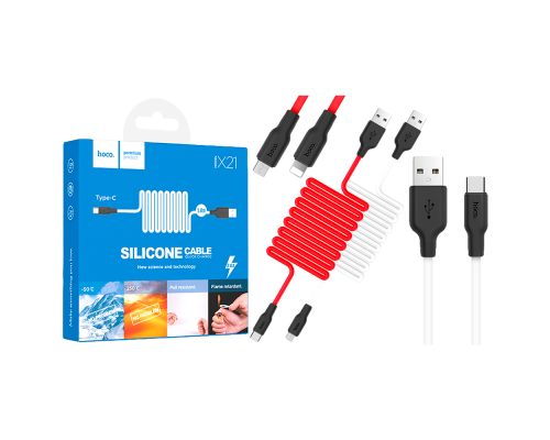 Кабель Hoco X21 Silicone USB-A to Lightning 12W 2.4A 1м black white PLS-00-00050393