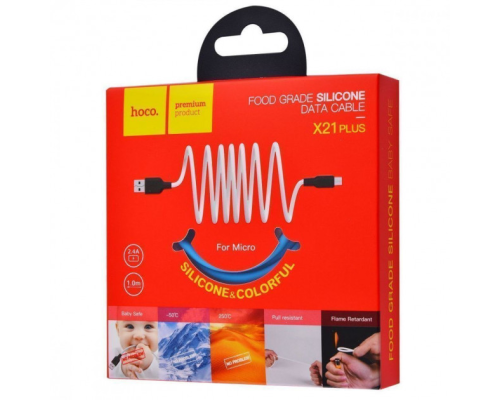 Кабель Hoco X21 Plus Silicone USB-A to Micro USB 12W 2.4A 1м black blue PLS-00-00053504