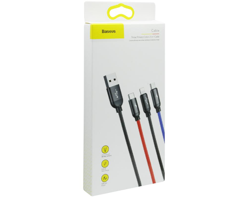 Кабель Baseus Three Primary Colors 3в1 18W 3.5A 1.2м black PLS-00-00060693