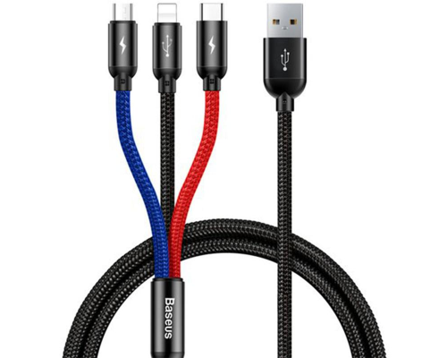 Кабель Baseus Three Primary Colors 3в1 18W 3.5A 1.2м black PLS-00-00060693