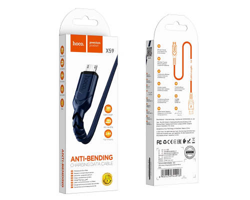 Кабель Hoco X59 USB-A to Micro USB 12W 2.4A 1м blue PLS-00-00071161