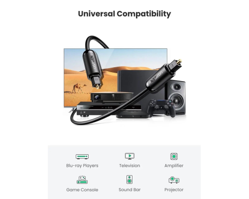 Audio кабель AUX Ugreen AV122 S PDIF male to S PDIF male, Toslink 2м black PLS-00-00173860