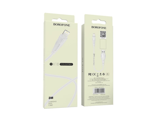 Кабель Borofone BX18 USB-A to Lightning 12W 2.4A 3м white PLS-00-00124113