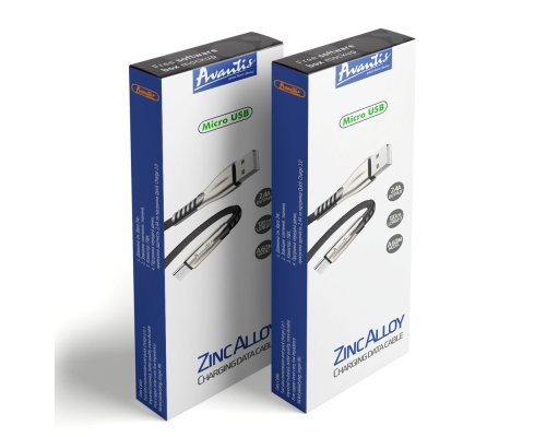 Кабель Avantis AC60m Zinc Alloy USB-A to Micro USB 12W 2.4A 1м black PLS-00-00091462