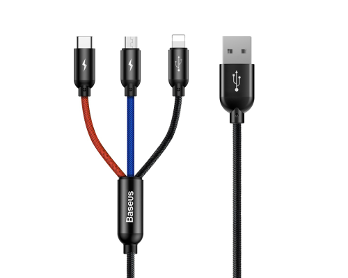 Кабель Baseus Three Primary Colors 3в1 18W 3.5A 0.3м black PLS-00-00079856