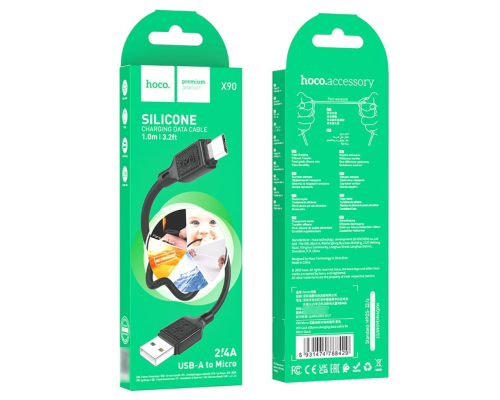 Кабель Hoco X90 Cool silicone USB-A to Micro USB 12W 2.4A 1м black PLS-00-00114869