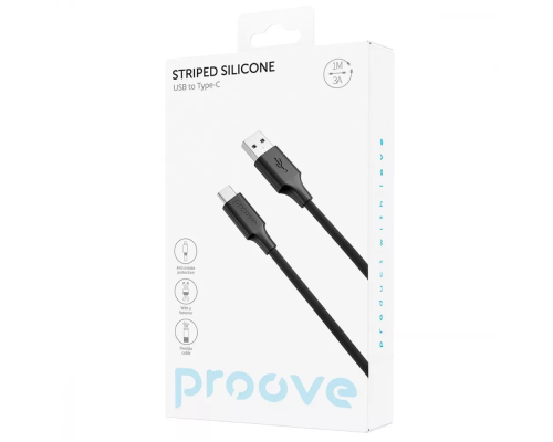 Кабель Proove Striped Silicone USB-A to Type-C 3A 1м black PLS-00-00134503