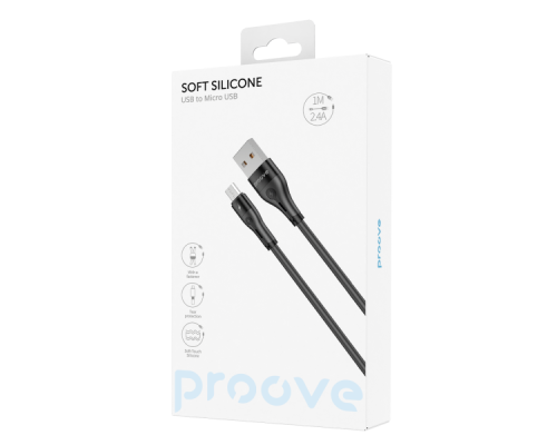 Кабель Proove Soft Silicone USB-A to Micro USB 12W 2.4A 1м black PLS-00-00112636