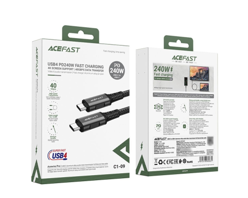Кабель Acefast C1-09 Type-C to Type-C 240W 5A 1м black gray PLS-00-00124962