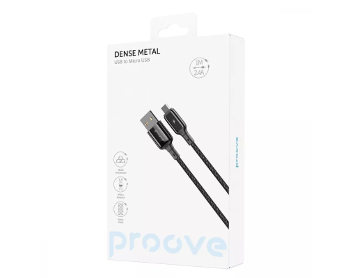 Кабель Proove Dense Metal USB-A to Micro USB 12W 2.4A 1м black PLS-00-00134264