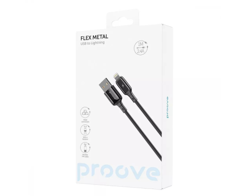 Кабель Proove Flex Metal USB-A to Lightning 12W 2.4A 1м black PLS-00-00134434