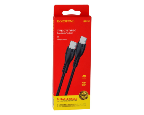 Кабель Borofone BX51 Type-C to Type-C 60W 3A 1м black PLS-00-00093934