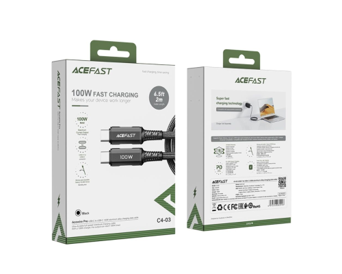 Кабель Acefast C4-03 Type-C to Type-C 100W 5A 2м black PLS-00-00124963