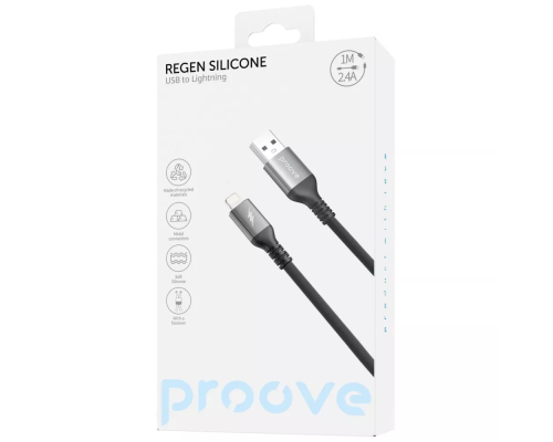 Кабель Proove ReGen Silicone USB-A to Lightning 12W 2.4A 1м black PLS-00-00149432