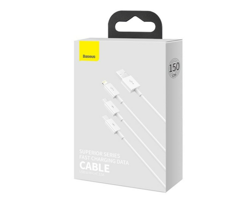 Кабель Baseus Superior Series 3в1 18W 3.5A 1.5м white PLS-00-00089801