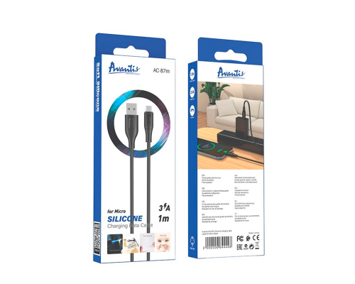 Кабель Avantis AC87m USB-A to Micro USB 15W 3A 1м black PLS-00-00091447