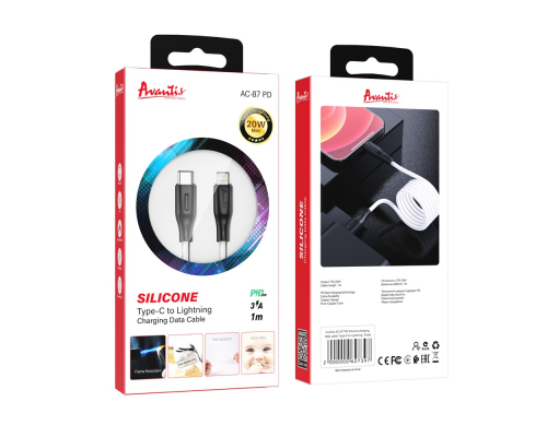 Кабель Avantis AC87 Type-C to Lightning 20W 3A 1м black white PLS-00-00091445