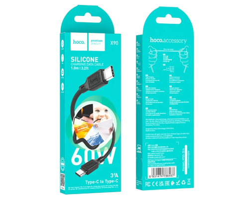 Кабель Hoco X90 Silicone to Type-C to Type-C PD 60W 3A 1м black PLS-00-00119489