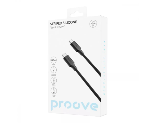 Кабель Proove Striped Silicone Type-C to Type-C 60W 3A 1м black PLS-00-00134506