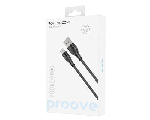Кабель Proove Soft Silicone USB-A to Type-C 12W 2.4A 1м black PLS-00-00112633