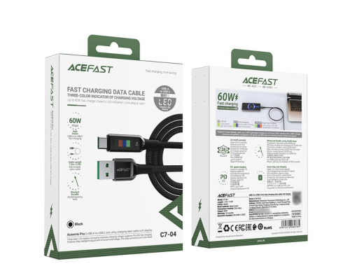Кабель Acefast C7-04 USB-A to Type-C 60W 3A 1.2м black PLS-00-00124966