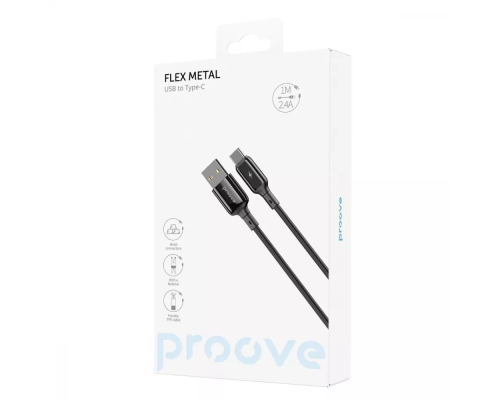 Кабель Proove Flex Metal USB-A to Type-C 12W 2.4A 1м black PLS-00-00134439