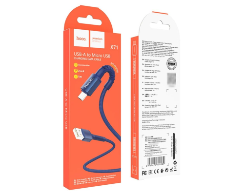 Кабель Hoco X71 USB-A to Micro USB 2.4A 1м blue PLS-00-00087540