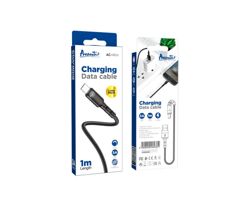 Кабель Avantis AC46m USB-A to Micro USB 15W 3A 1м black PLS-00-00091423