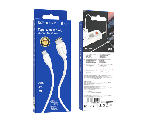 Кабель Borofone BX19 Type-C to Type-C 60W 3A 1м white PLS-00-00089969