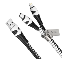 Кабель Hoco U97 2в1 USB-A to Lightning+USB-A to Type-C 1м black white PLS-00-00070946