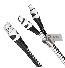 Кабель Hoco U97 2в1 USB-A to Lightning+USB-A to Type-C 1м black white PLS-00-00070946