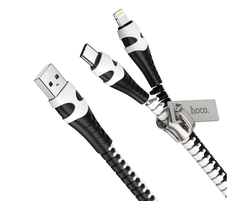 Кабель Hoco U97 2в1 USB-A to Lightning+USB-A to Type-C 1м black white PLS-00-00070946