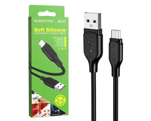 Кабель BOROFONE BX42 USB to Type-C 3A, 1m, silicone, TPE connectors, Black (BX42CB)