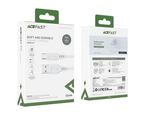 Кабель ACEFAST C3-04 USB to Type-C 3A, 1.2m, TPE, TPE connectors, White (AFC3-04W)