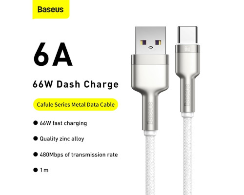 Кабель Baseus Cafule Series Metal Data Cable USB to Type-C 66W 1m White (CAKF000102)