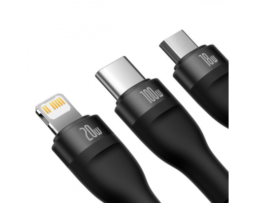 Кабель Baseus Flash Series Ⅱ One-for-three Fast Charging Cable Type-C to M+L+C 100W 1.5m Black (CASS030201)