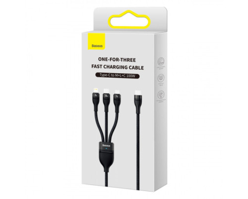 Кабель Baseus Flash Series Ⅱ One-for-three Fast Charging Cable Type-C to M+L+C 100W 1.5m Black (CASS030201)