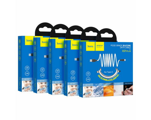 Кабель HOCO X21 Plus USB to Type-C 3A, 1m, silicone, silicone connectors, Black+White (6931474711915)