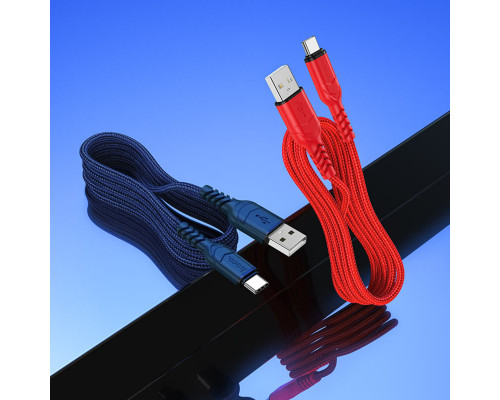 Кабель HOCO X59 USB to Type-C 3A, 1m, nylon, TPE connectors, Blue (6931474744944)