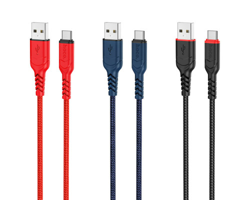 Кабель HOCO X59 USB to Type-C 3A, 1m, nylon, TPE connectors, Blue (6931474744944)